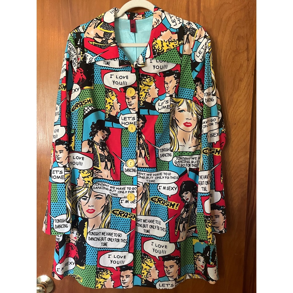 Vintage Just In Time Pop Art Comic Book Blazer Jacket Dress Lichtenstein Size L